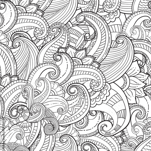 Fototapeta Naklejka Na Ścianę i Meble -  Hand drawn artistic ethnic ornamental patterned floral frame in 