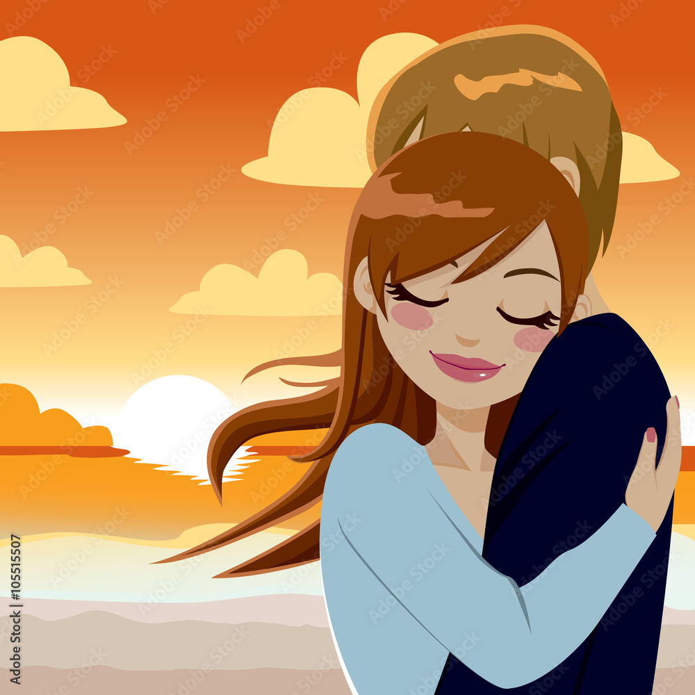 Beautiful woman hugging man with tender love expression