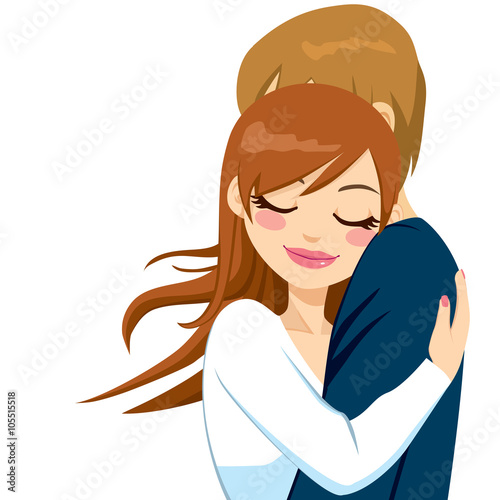 Beautiful woman hugging man with tender love expression