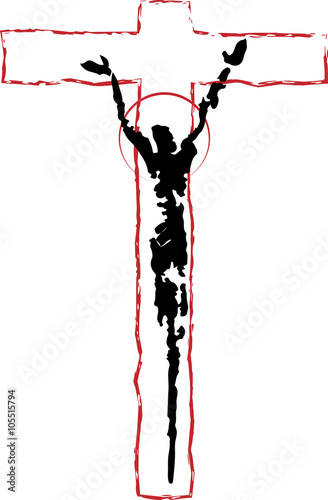 Eucharist symbol of bread and wine, chalice and host, with wheat ears wreath and grapes, with a cross. First communion illustration.