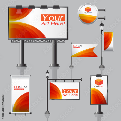 vector Outdoor advertising design for company with color circles Elements of stationery printing media Light box banner Roll Up flag White identity template background