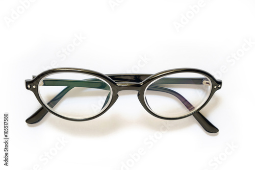 black glasses on white background