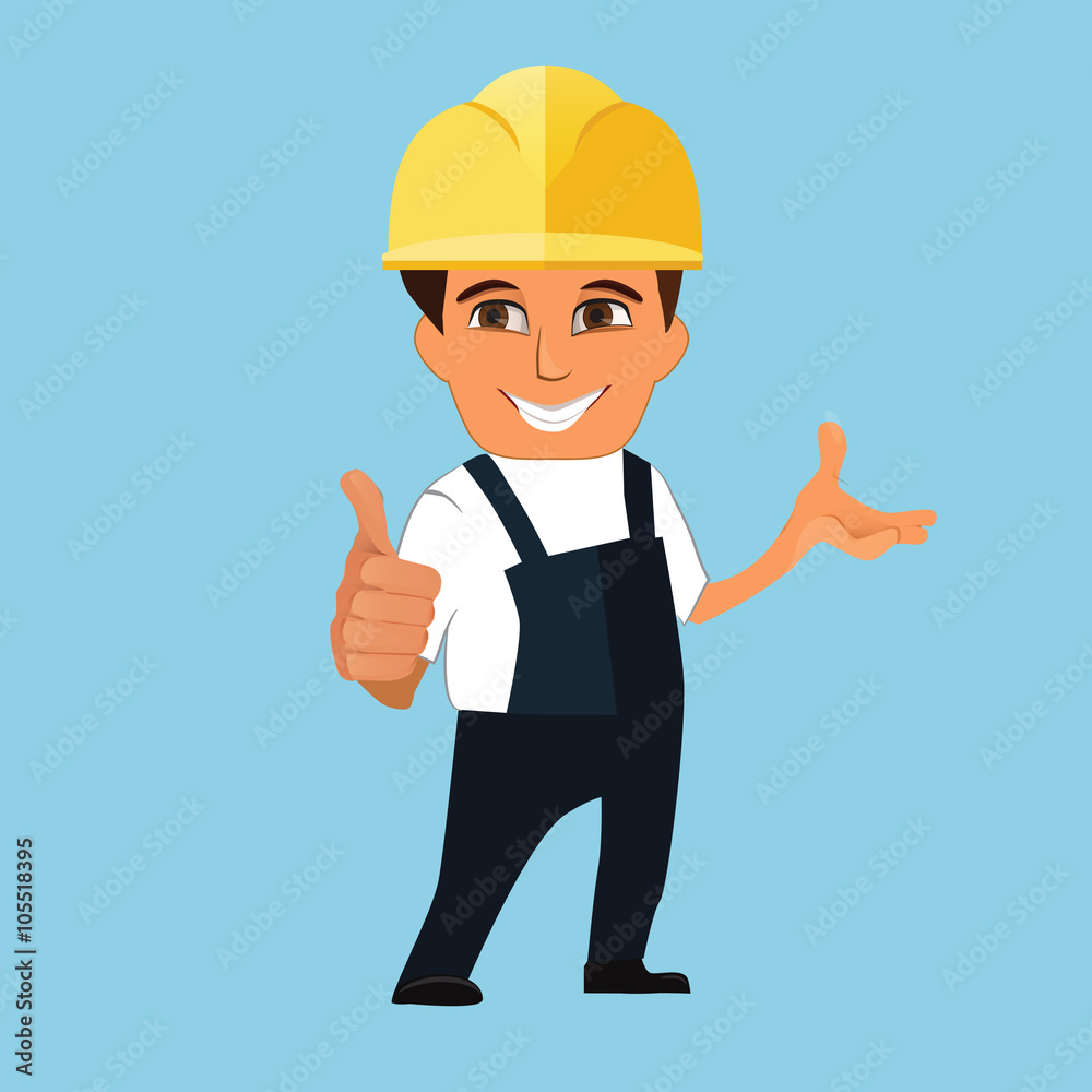 Worker character showing thumb up Worker character showing thumb up