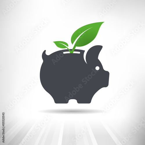 Green Savings. Piggy bank with green leaves growing out of it.