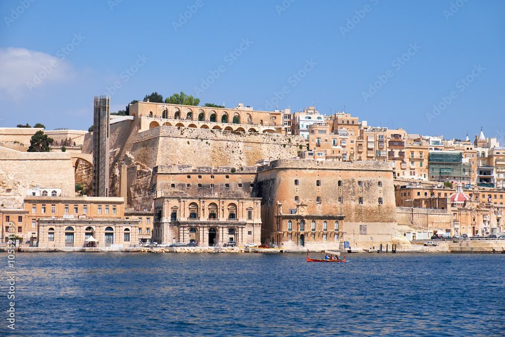 The view of Valletta capital city fortifications from the water