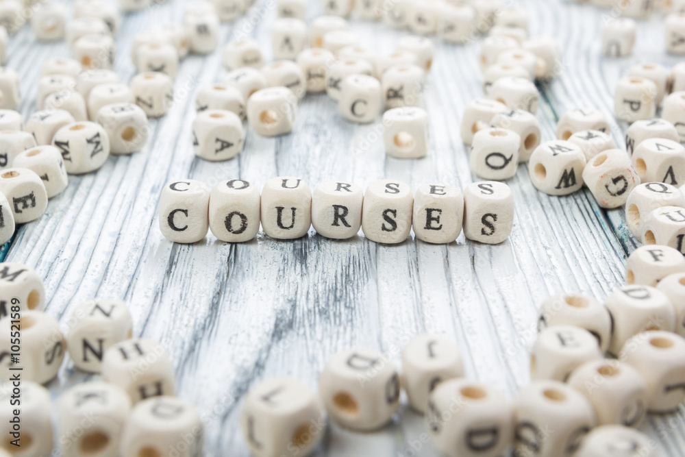 Courses word written on wood block. Wooden ABC Courses word written on wood block. Wooden ABC