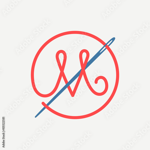 M letter logo with needle and thread.