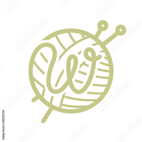 W letter logo with skein of yarn and knitting needles.