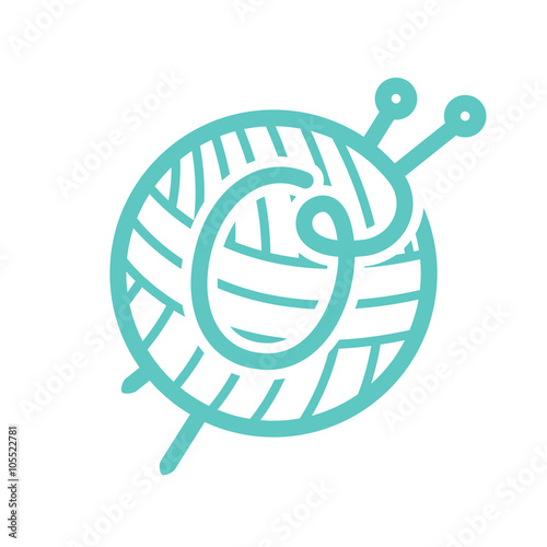 O letter logo with skein of yarn and knitting needles.