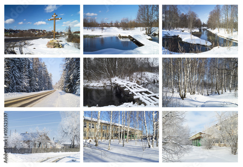 Collage winter landscapes in Russia