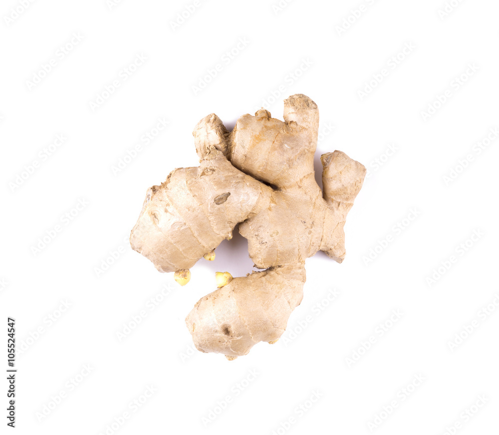 Ginger root isolated view from above