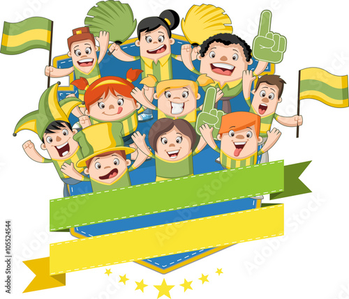 Group of cartoon sport fans and supporters cheering 
