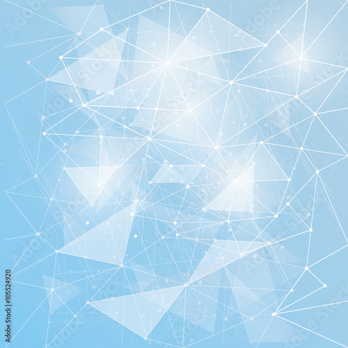 Abstract triangles space low poly. Blue background with connecting dots and lines. Light connection structure. Polygonal vector background. Futuristic HUD.