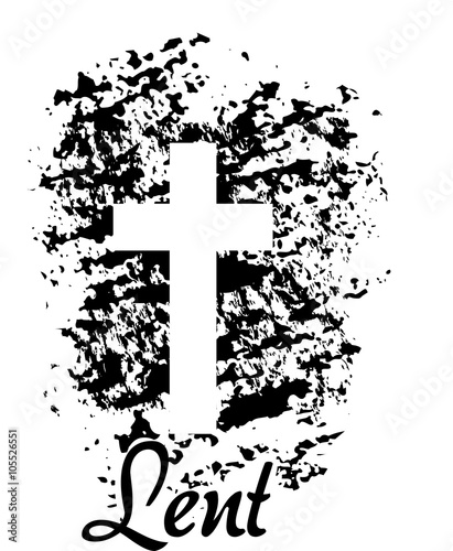 Lent symbol, cross in ashes. Illustration vector.