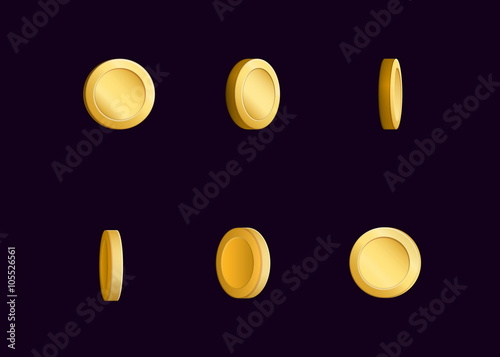 Sprite sheet effect animation of a spinning golden coin sparkling and rotating. For video effects, game development.