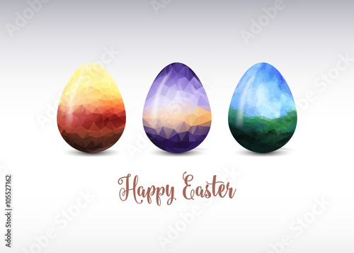 Colorful Easter eggs greeting. Polygonal vector design, low poly