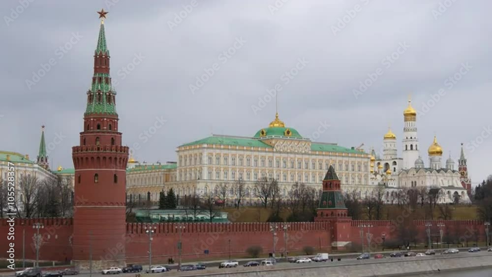 4k Russia, Moscow, Moscow Kremlin. Traffic. Time Lapse. Spring. 4k Russia, Moscow, Moscow Kremlin. Traffic. Time Lapse. Spring.