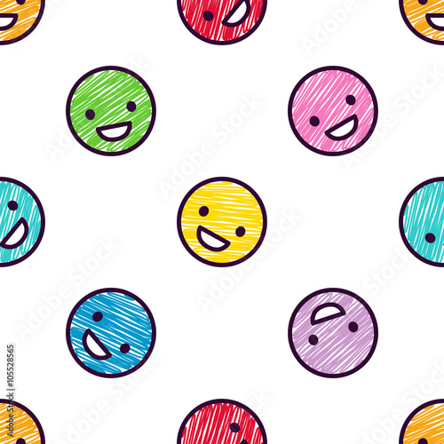 Smiling emoticons. Doodle seamless pattern.