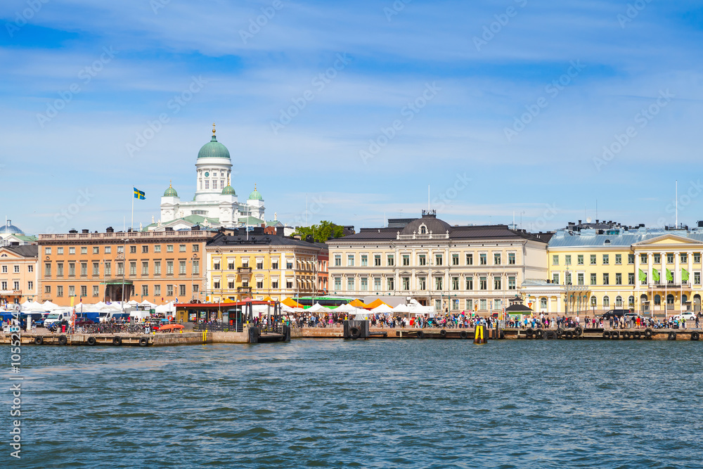 Finland, Classical Helsinki cityscape. Central quay