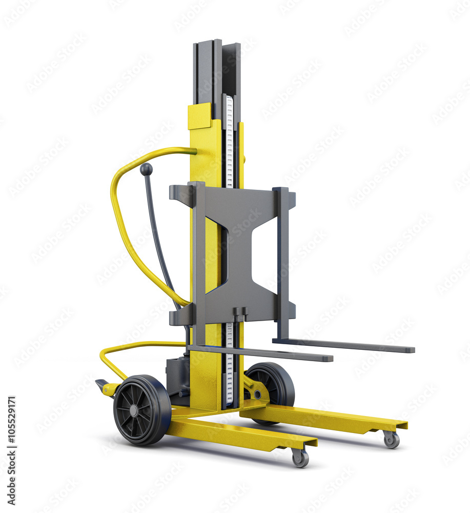 Forklift isolated on a white background. 3d rendering.