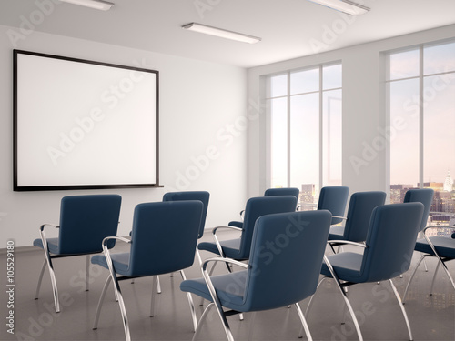 3d illustration of empty conference room with a whiteboard for s