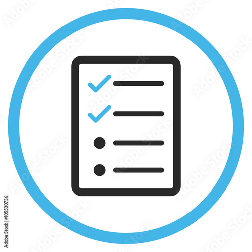 Checklist Page vector icon. Style is bicolor flat rounded iconic symbol, checklist page icon is drawn with blue and gray colors on a white background.