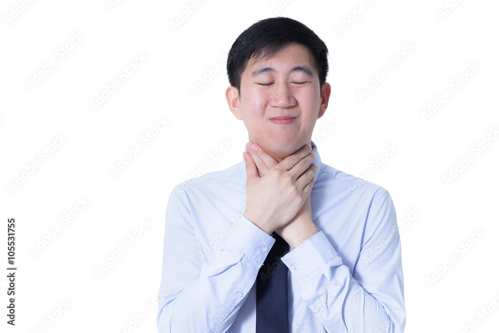 Young Asian man having sore throat / throat related diseases Young Asian man having sore throat / throat related diseases