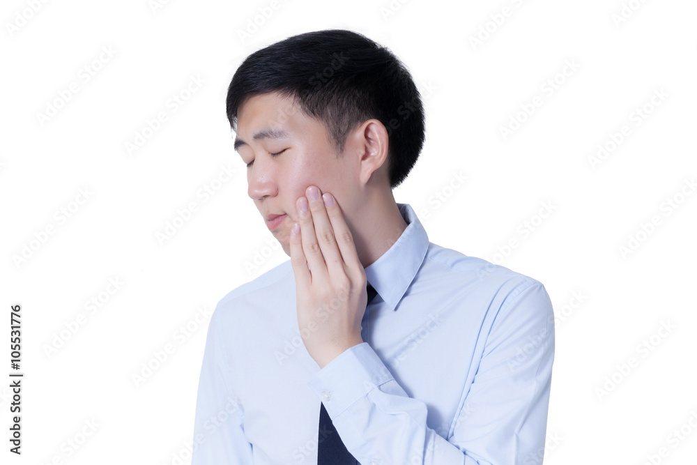 Young Asian man suffering from toothache / mouth problems Young Asian man suffering from toothache / mouth problems