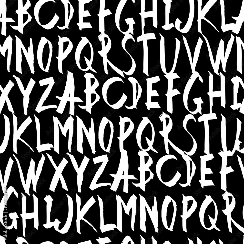 Handwritten Alphabet Seamless Pattern. On black background Stock Vector ...