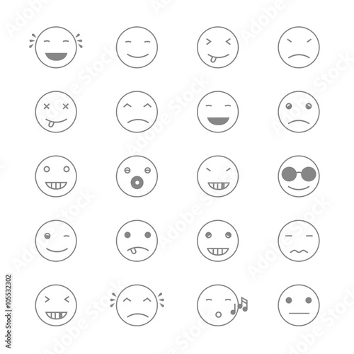 Emoticons Collection. Set of Emoji. Flat monochrome style. Diffe