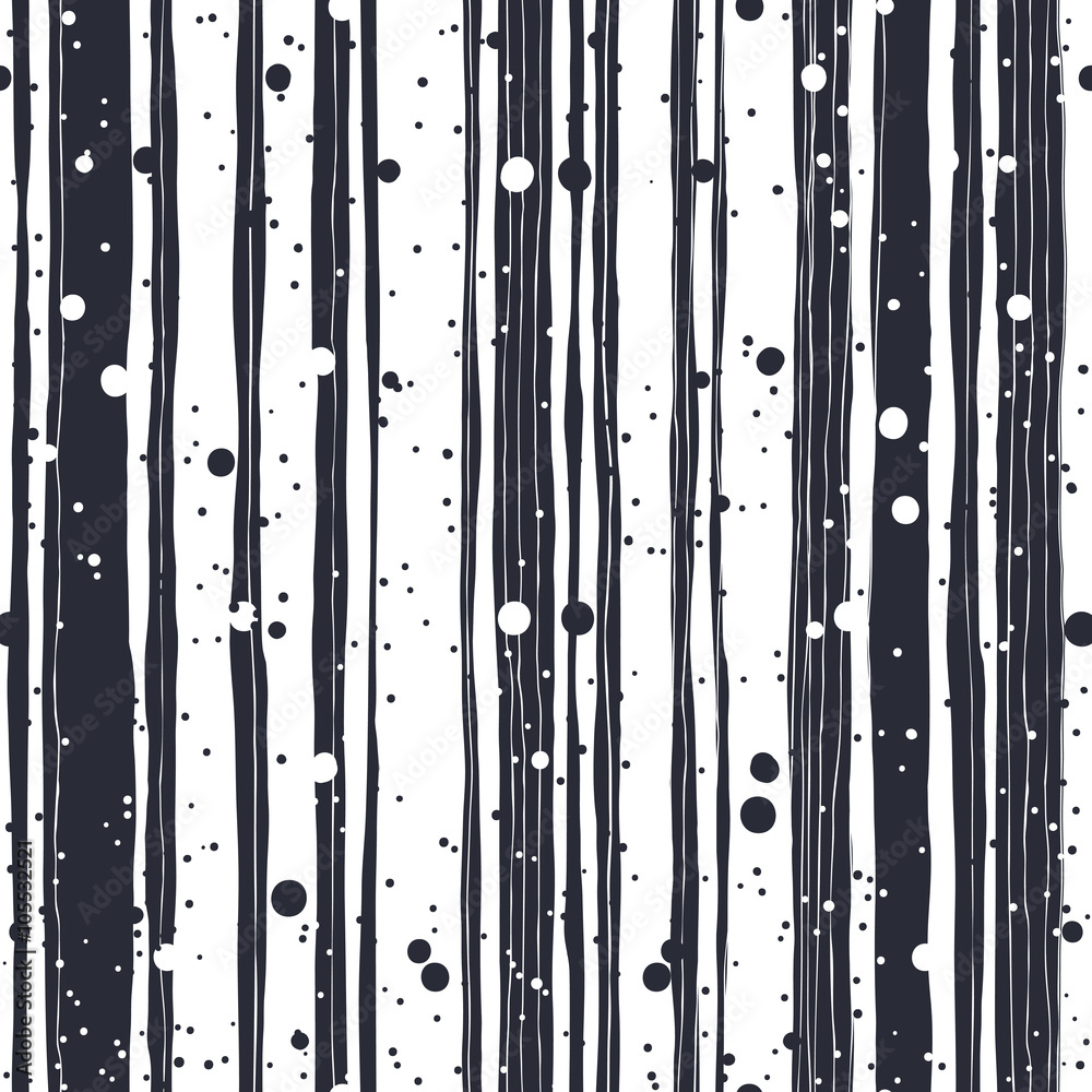 Abstract Hand Drawn Seamless Pattern with Black and White Lines