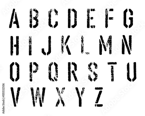 Grunge stencil alphabet vector set.