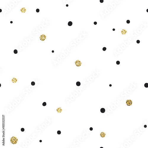 Abstract Seamless Pattern on White Background with Black and Gol