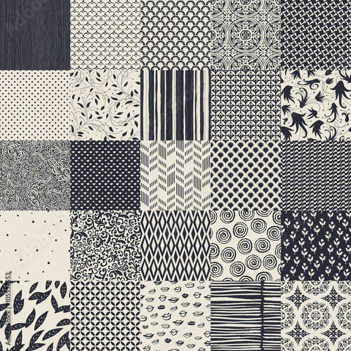 25 seamless different vector monochrome patterns. Geometric, flo