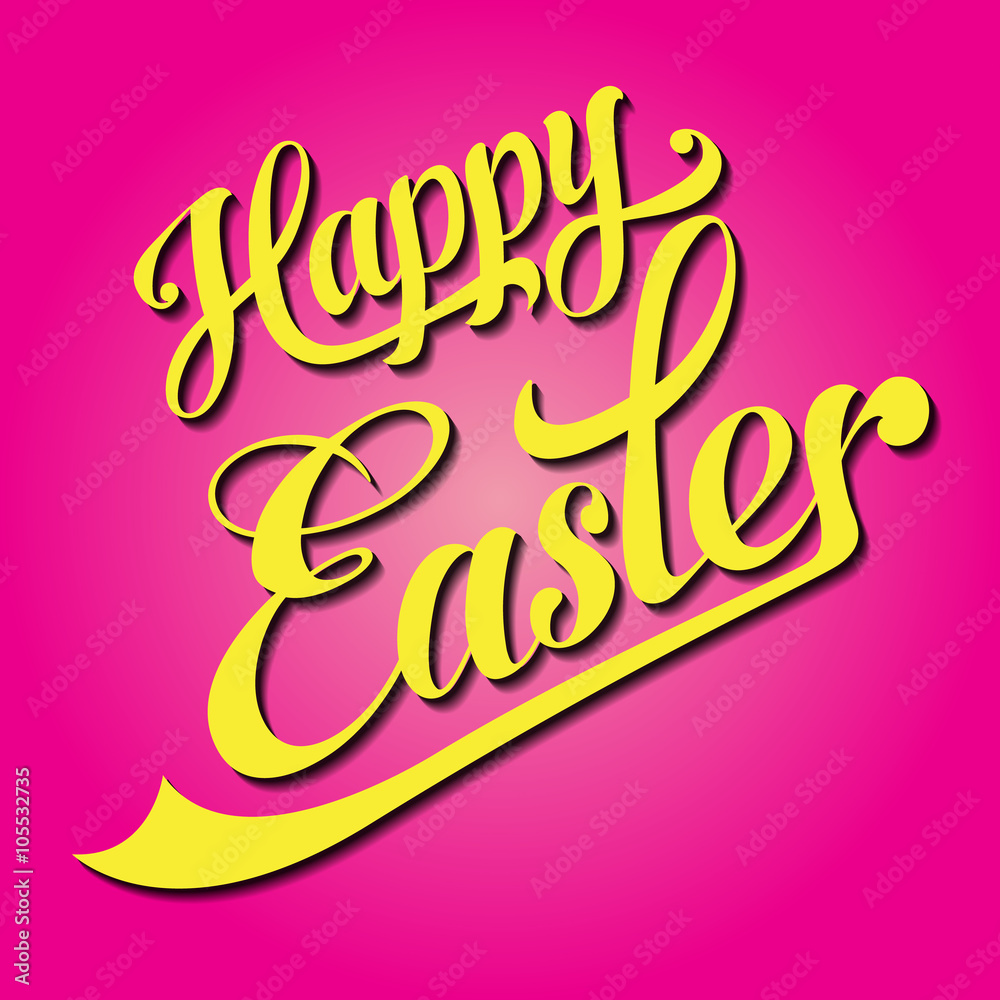 Happy easter greeting card on the pink background. vector illustration