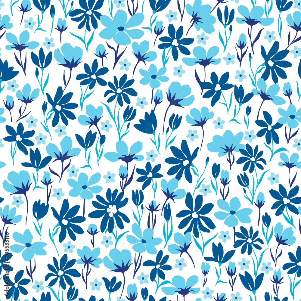 vector seamless bright hand drawn summer ditsy flower pattern, vibrant floral background allover print