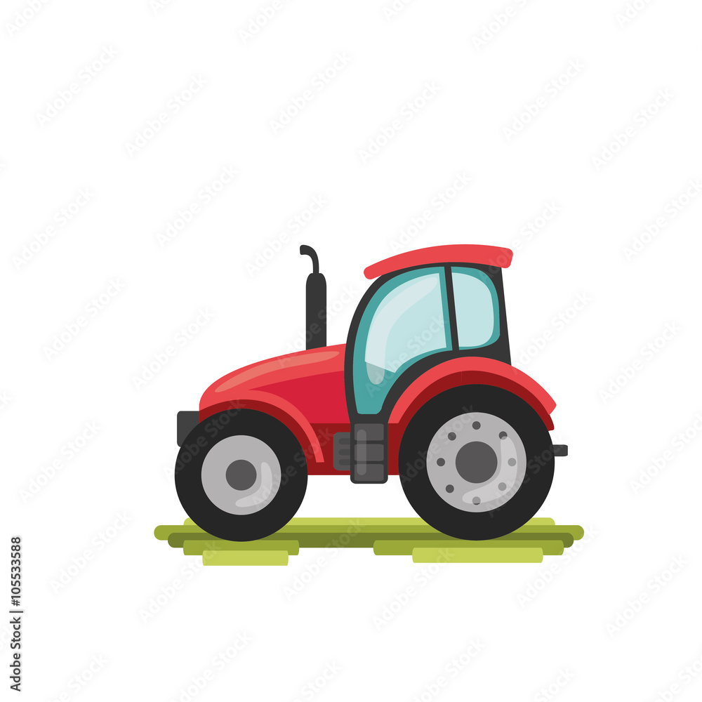 flat cartoon tractor. farmer production machine flat cartoon tractor. farmer production machine