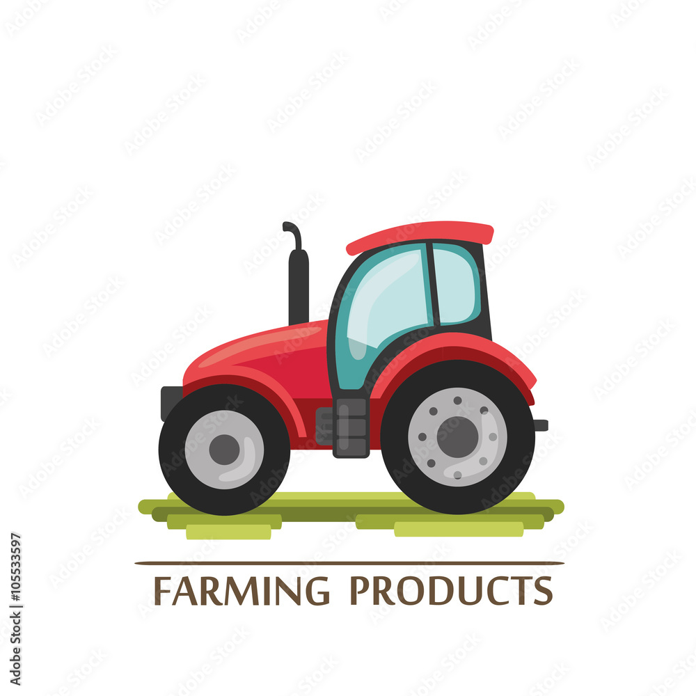 flat cartoon tractor. farmer production machine