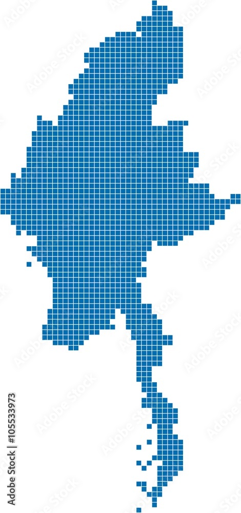 Blue square shape Myanmar map on white background, vector illustration.