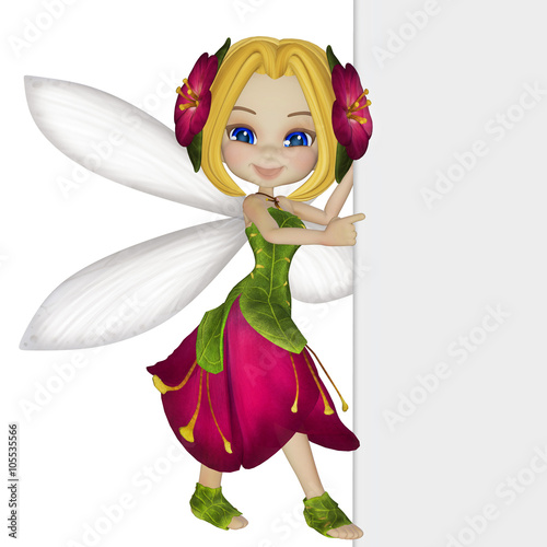 cartoon little fairy with a blank sign