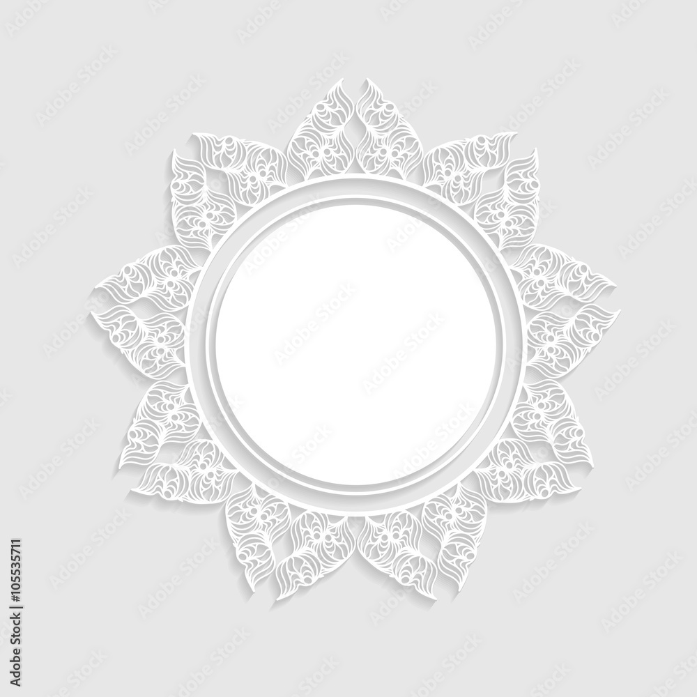 white ornamental paper frame in the shape of a flower white ornamental paper frame in the shape of a flower