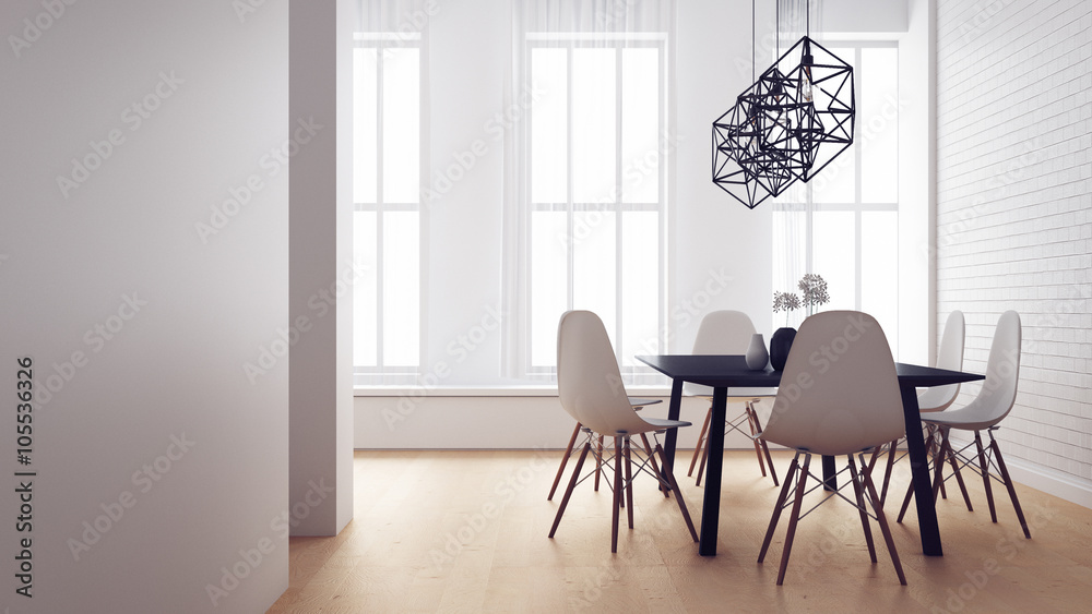 Simple of Working and Dining set Modern / 3D render image