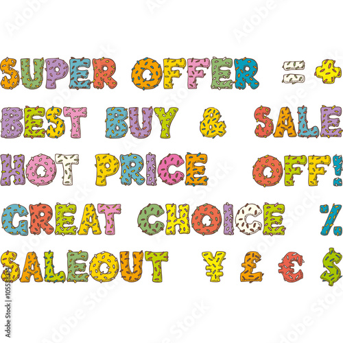 Multicolored Words for Sales in Donut Style