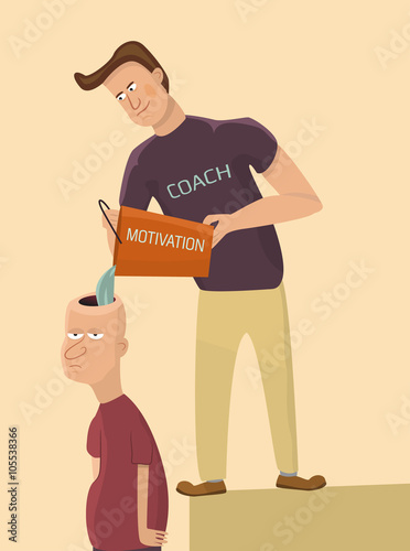 Trainer motivates sad man.Vector illustration.