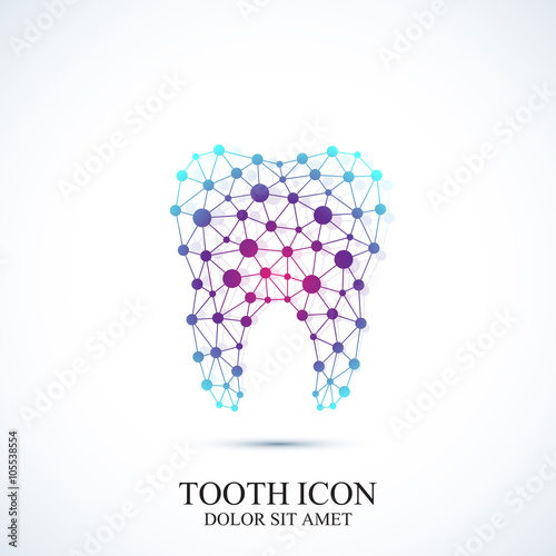 Tooth vector icon template. Medical design. Dentist office icon. Oral care dental  clinic with connected lines and dot
