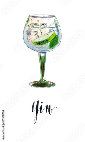 Gin with ice and lime slice