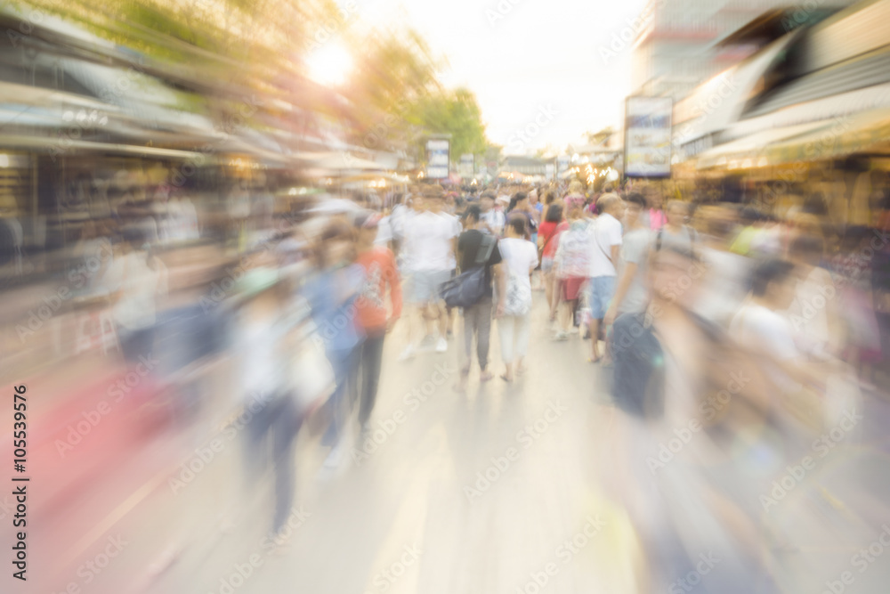Fototapeta premium Movement blurred background Unidentified tourist shopping at bangkok street Jatujak Market