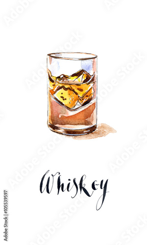 Glass with whiskey and ice