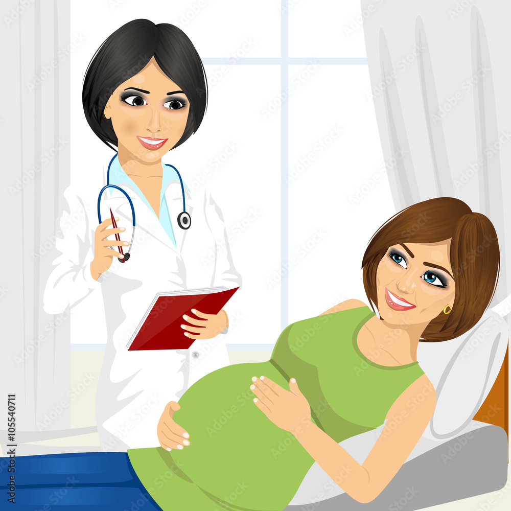 Happy pregnant woman having a doctor visit in hospital Happy pregnant woman having a doctor visit in hospital