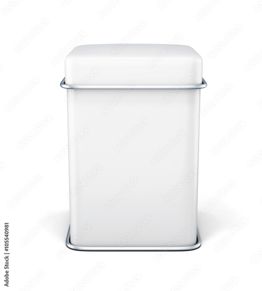 White metal bank for tea isolated on white background. White metal bank for tea isolated on white background.